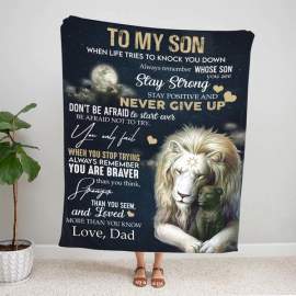 To My Son Never Give Up Blanket  Gift For Son From Dad  Lion Blanket